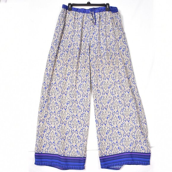umgee USA Women's Palazzo Pants Blue White Size 2XL Wide Leg BOHO - Picture 1 of 6